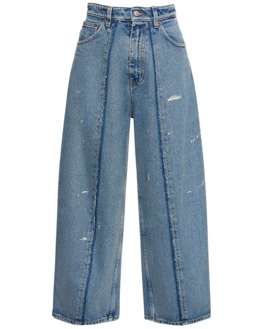 Mm6 Maison Margiela High Rise Cropped Wide Cotton Jeans
