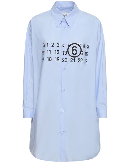 Mm6 Maison Margiela Cotton Poplin Logo Mini Shirt Dress