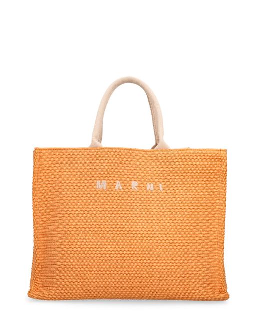 Marni Large Logo Raffia Effect Tote Bag