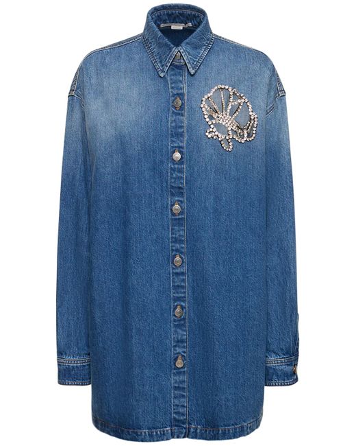 Stella McCartney Crystal Embellished Denim Oversize Shirt