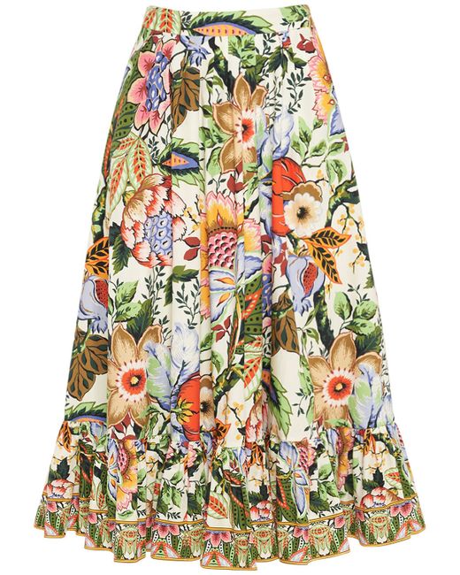 Etro Printed Cotton Ruffled Midi Skirt