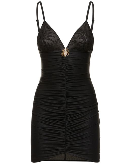 Alessandra Rich Laminated Jersey Slip Mini Dress W/lace