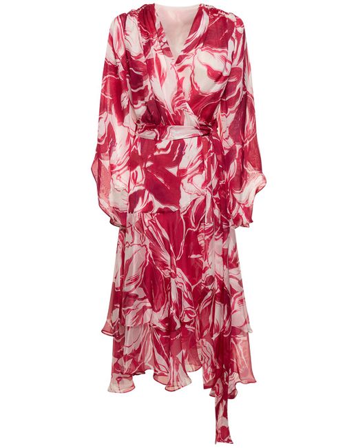 Costarellos Juniper Printed Silk Midi Wrap Dress