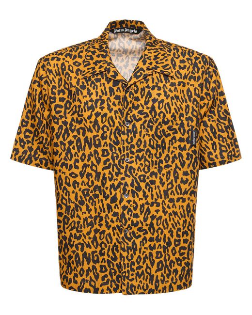 Palm Angels Cheetah Linen Blend Bowling Shirt