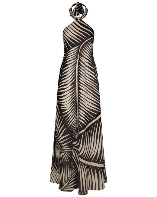 Johanna Ortiz Printed Linen Halter Neck Long Dress