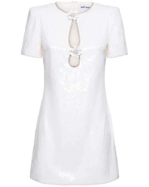 Self-Portrait Sequined Short Sleeve Mini Dress