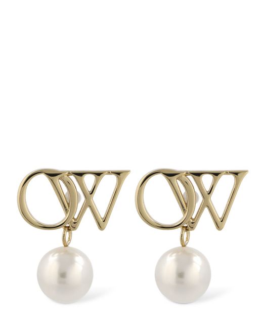 Off-White Ow Brass Faux Pearl Earrings