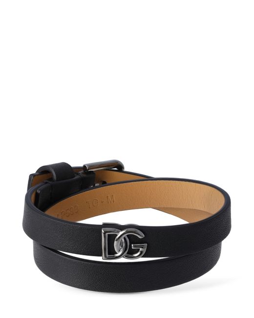 Dolce & Gabbana Dg Logo Double Wrap Leather Bracelet