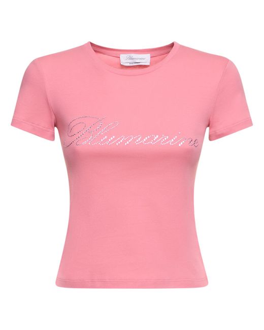 Blumarine Crystal Logo Cotton Jersey T-shirt