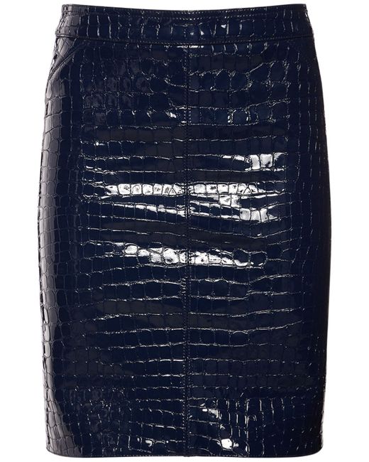 Tom Ford Glossy Croc Print Leather Mini Skirt