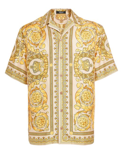 Versace Barocco Printed Silk Short Sleeve Shirt