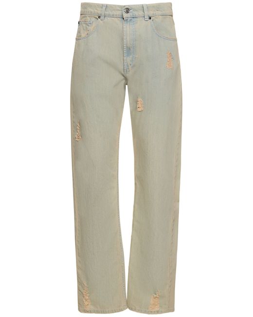 Msgm Distressed Cotton Denim Straight Jeans