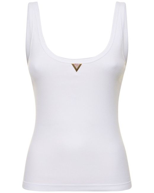 Valentino Cotton Ribbed Jersey Logo Tank Top