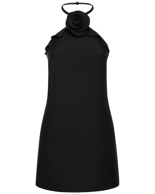 Valentino Wool Silk Crepe Rose H/neck Mini Dress