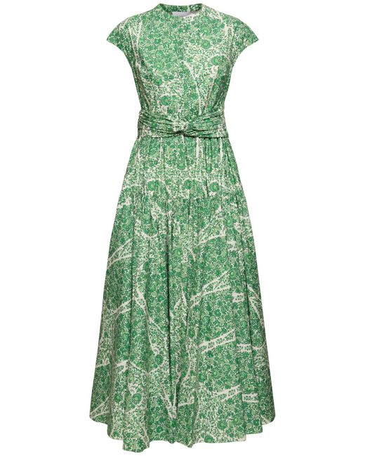 Giambattista Valli Printed Cotton Poplin Draped Long Dress