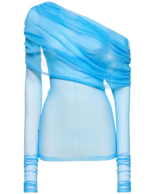 Christopher Esber Veiled Silk One Shoulder L/s Top