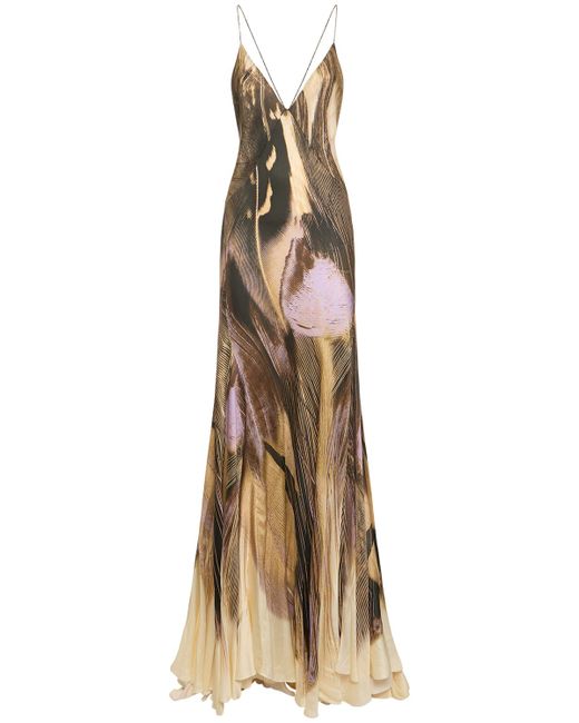 Roberto Cavalli Printed Viscose Satin Long Dress