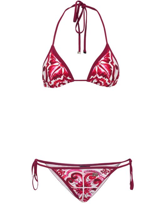 Dolce & Gabbana Maiolica Print Lycra Triangle Bikini Set