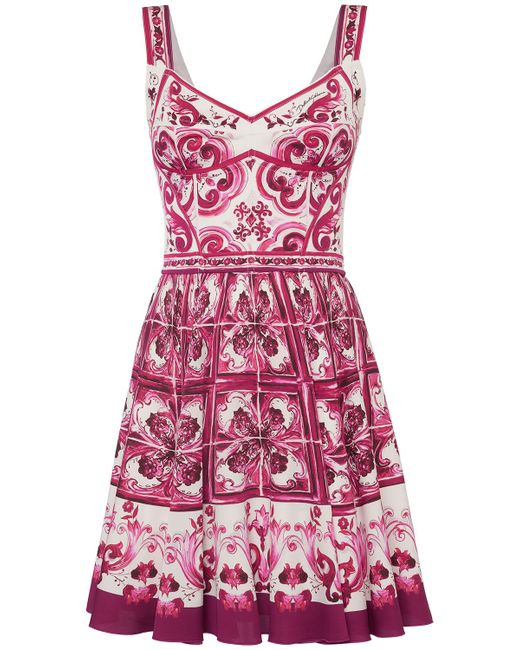 Dolce & Gabbana Maiolica Print Silk Blend Mini Dress