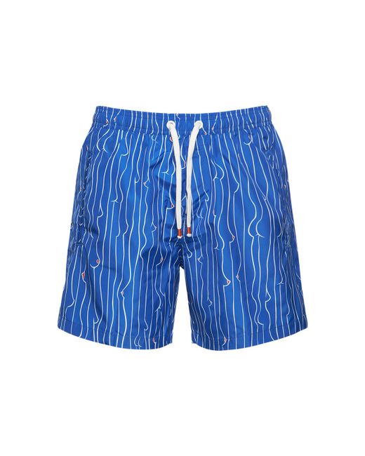 Sam Diego Striped Print Tech Swim Shorts