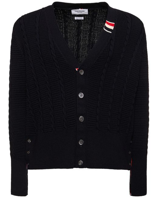 Thom Browne Cable Knit Relaxed V Neck Cardigan