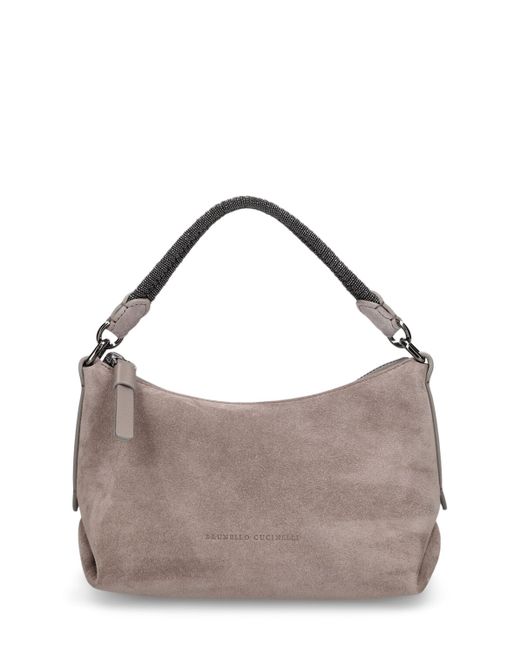 Brunello Cucinelli Small Softy Velour Leather Shoulder Bag