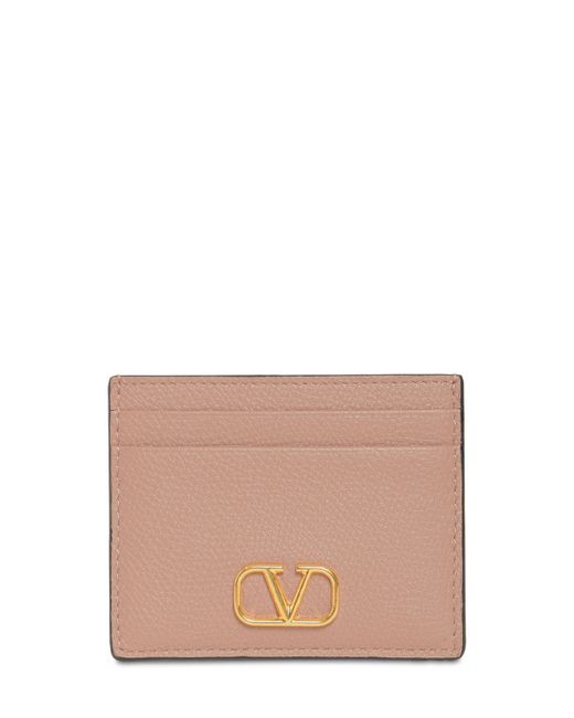 Valentino Garavani V Logo Grained Leather Card Holder