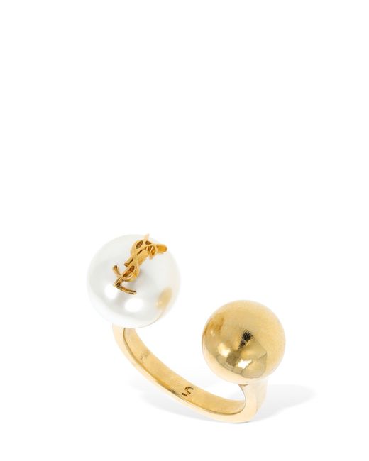 Saint Laurent Bague Boule Ysl Ring W Imitation Pearl