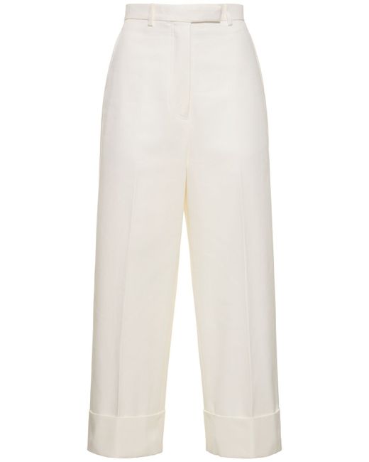 Thom Browne Straight Cotton High Waist Cropped Pants