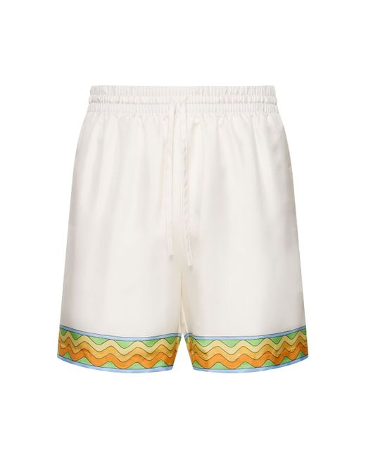 Casablanca Tennis Club Print Silk Shorts