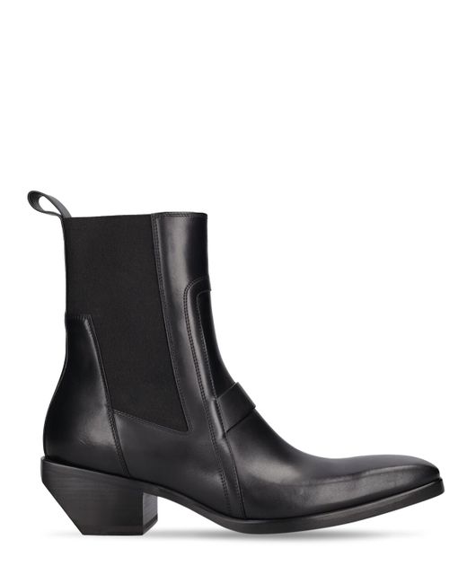Rick Owens Heeled Sliver Leather Ankle Boots
