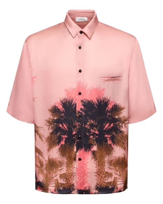 Laneus Palm Print Viscose S/s Shirt