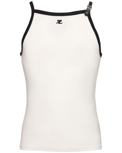 Courrèges Logo Embroidery Cotton Tank Top W/buckle