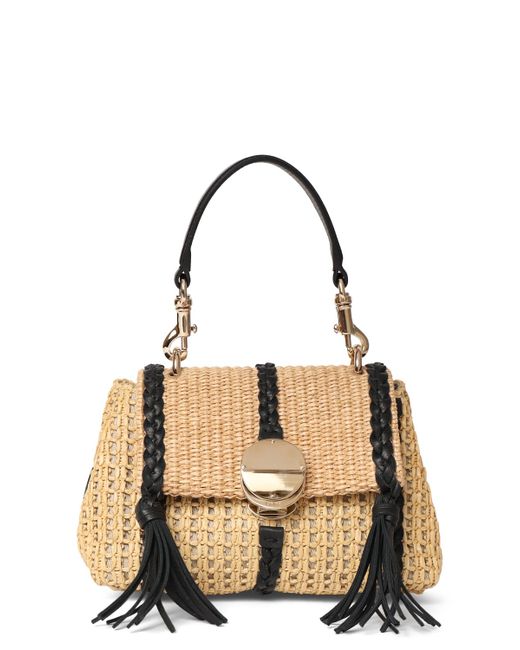 Chloé Penelope Raffia Leather Top Handle Bag