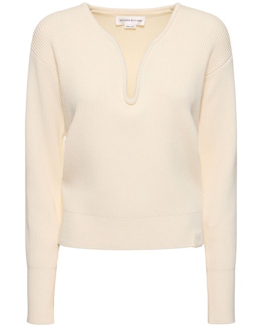 Victoria Beckham V Neck Cotton Silk Knit Sweater