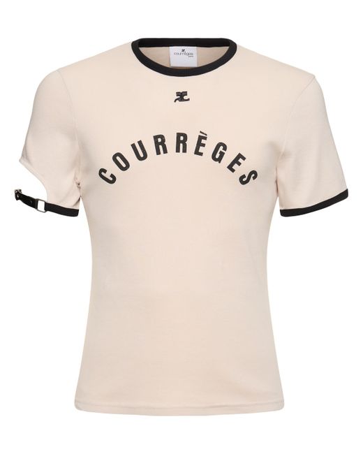 Courrèges Logo Print Cotton T-shirt W/buckle