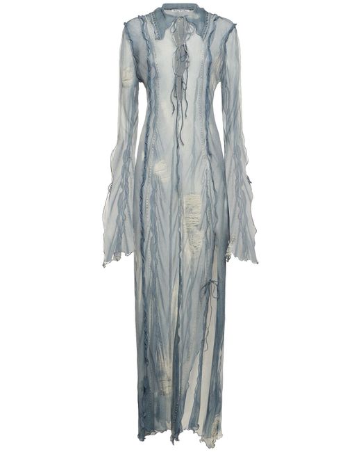 Acne Studios Printed Satin Denim Effect Long Dress