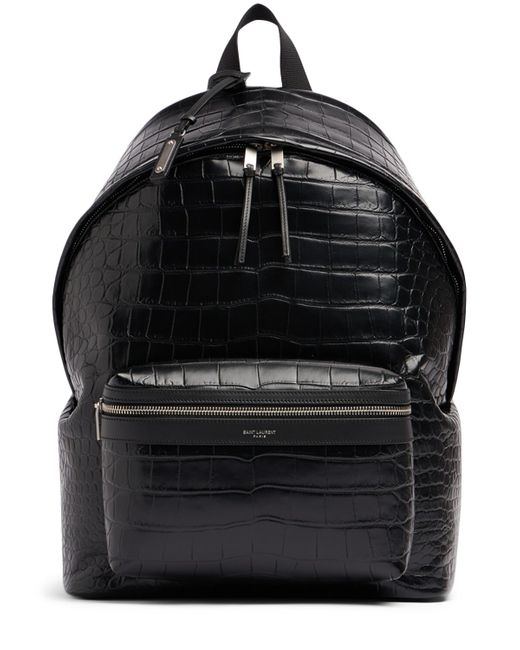 Saint Laurent Croc Embossed Leather Backpack
