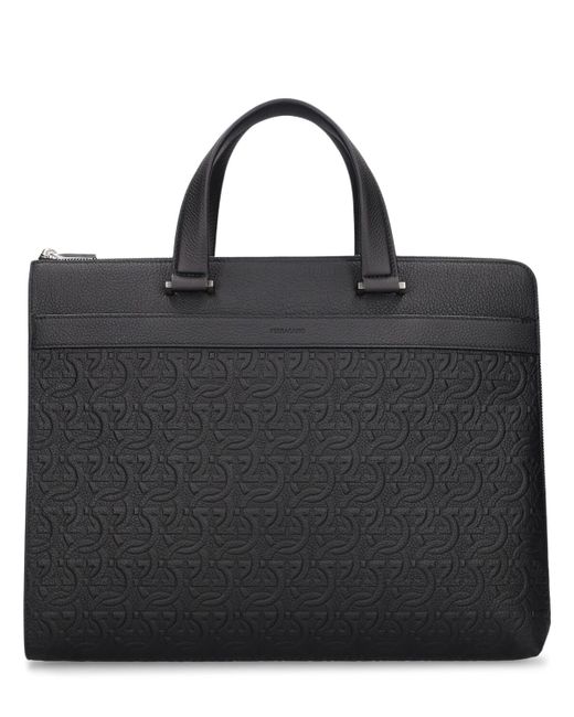 Ferragamo Logo Embossed Leather Briefcase
