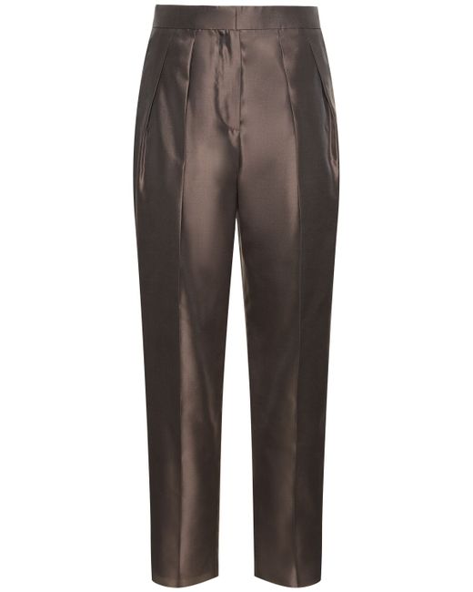 Giorgio Armani Pleated Silk High Rise Straight Pants
