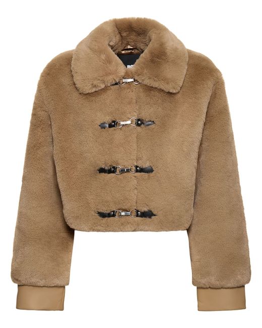 Rotate Sepia Fluffy Faux Fur Jacket