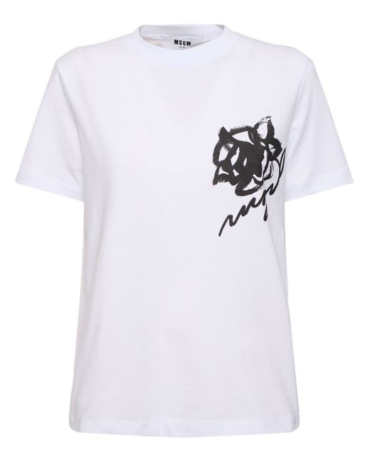 Msgm Logo Rose Cotton Jersey T-shirt
