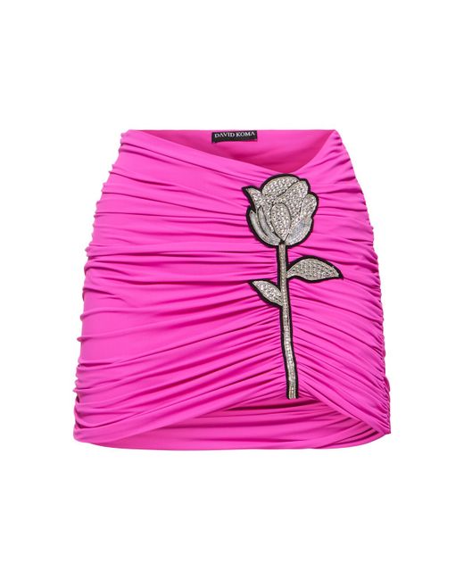 David Koma Ruched Mini Skirt W Rose