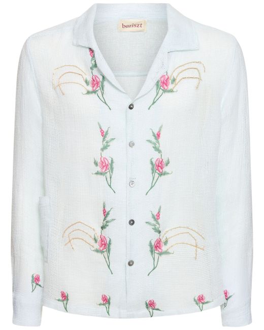 Baziszt Flower Embroidered Linen Shirt