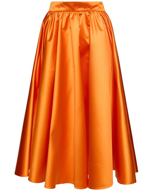 Patou Pleated Satin Duchesse Long Skirt