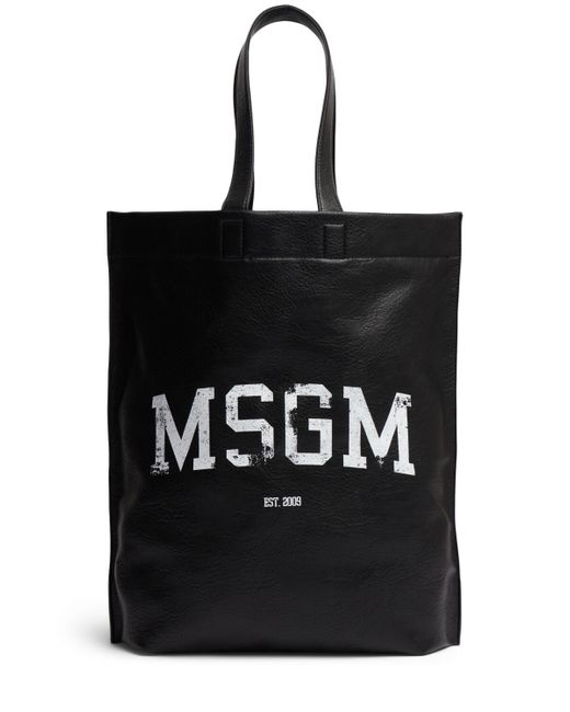 Msgm Max Logo Faux Leather Tote Bag