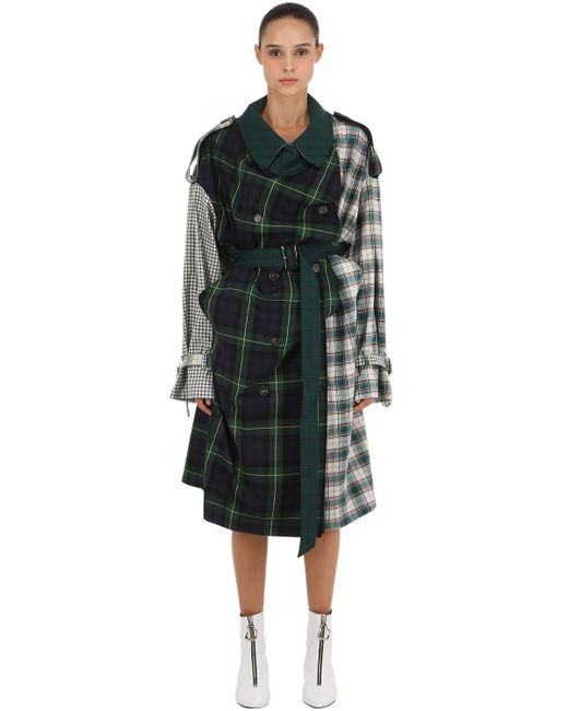 pushBUTTON PATCHWORK PLAID CANVAS TRENCH COAT