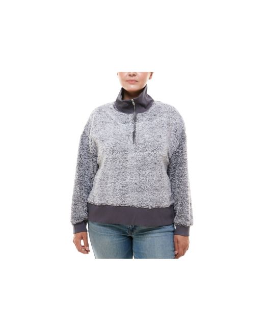 Derek Heart Trendy Plus Zip-Neck Faux-Sherpa Sweater