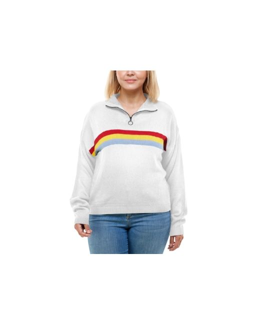 Derek Heart Trendy Plus Mock-Neck Rainbow-Stripe Sweater
