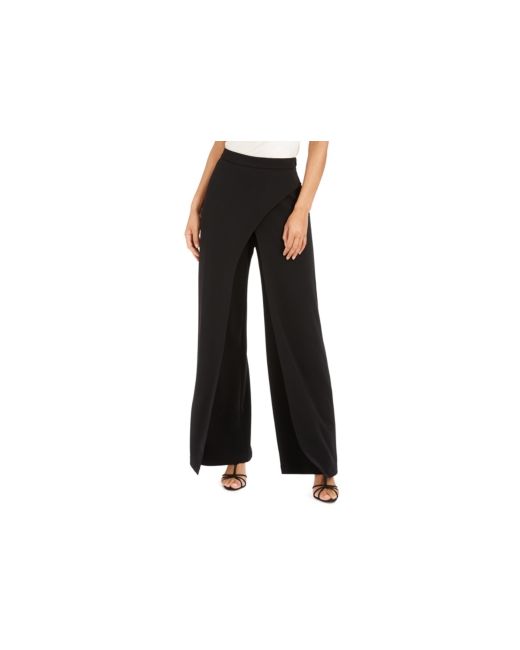 Adrianna Papell Crepe Draped-Front Wide-Leg Pants